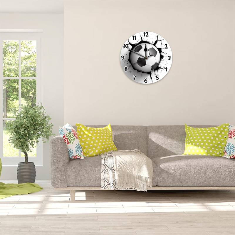 Peaom 3D Soccer Ball Wall Clock Battery Operated 10 in