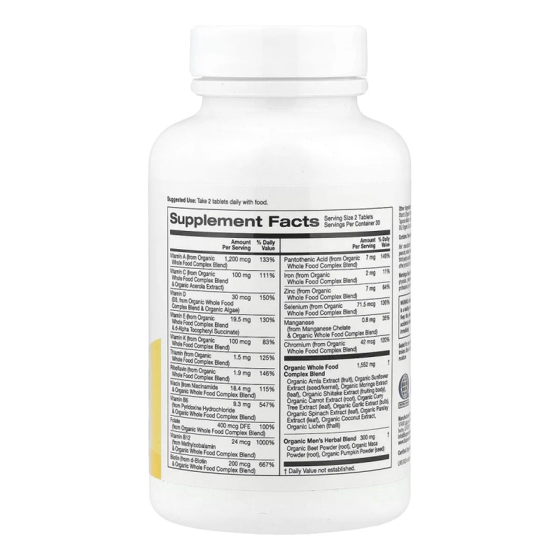 Super Nutrition Multivitamínico Orgánico Hombres 40+ 60 Tab