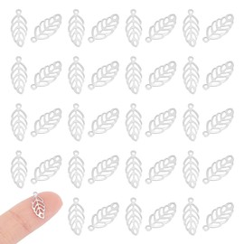 UNICRAFTALE 300pcs Hole 1mm 316 Stainless Steel Hollow Leaf Charms Flat Foliage Leaves Pendants Metal Drop Dangle Earrings Charm Plant Pendant for DIY Necklace Bracelet Jewelry Making