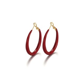 Verdantora Ancora Red Hoop Earrings for Women Trendy 18K Gold Plated Minimalist Vintage Huggie Burgundy Hoop Earrings Hypoallergenic Sterling Silver Post Dainty Jewelry Gifts for Women Mother Daughter