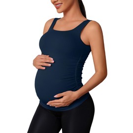 ATTRACO Women's Maternity Summer Top Comfortable Pregnancy Essential U-Back Design Navy X-Small