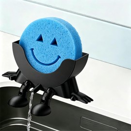 3D Printed Sponge Holder for Kitchen, Cute Hanging Sponge Holder with Quick Drainage, Space-saving and Quick Drying, Tool-Free Kitchen Organiser (Black)