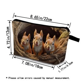 YULUENZE Squirrel Present Squirrels Makeup Bag Cute Small Organizer Bag with Zipper Adorable Squirrel Print Cosmetic Bag Birthday Presents for Squirrel Lovers Women Sisters Friends