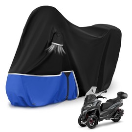 Motorcycle Cover Outdoor Suitable for Piaggio MP3 400/500 (with Boot), Waterproof Winterproof Motorcycle Tarpaulin Cover 420D Oxford Fabric Motorcycle Cover Tarpaulin, Black & Blue