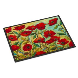 Caroline's Treasures PPD3020JMAT Poppy Garden Flowers Doormat 24x36 Front Door Mat Indoor Outdoor Rugs for Entryway, Non Slip Washable Low Pile, 24H X 36W