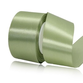 Gift Ribbon Sage Green 50 mm Wide, 23 Metres Satin Ribbons White Fabric Ribbon Crafts, Wreaths, Wedding Decoration, Christmas, Hair Bows, Bouquets, Birthday Gift Packaging