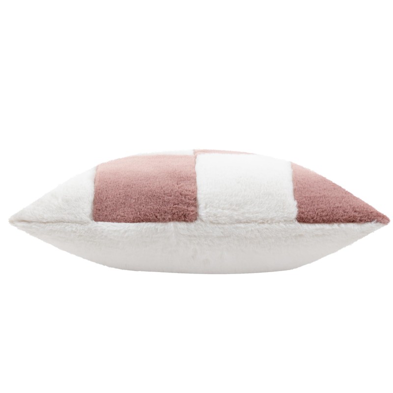 Heya Home Cozee Pink Check Faux Fur Cushion Cover