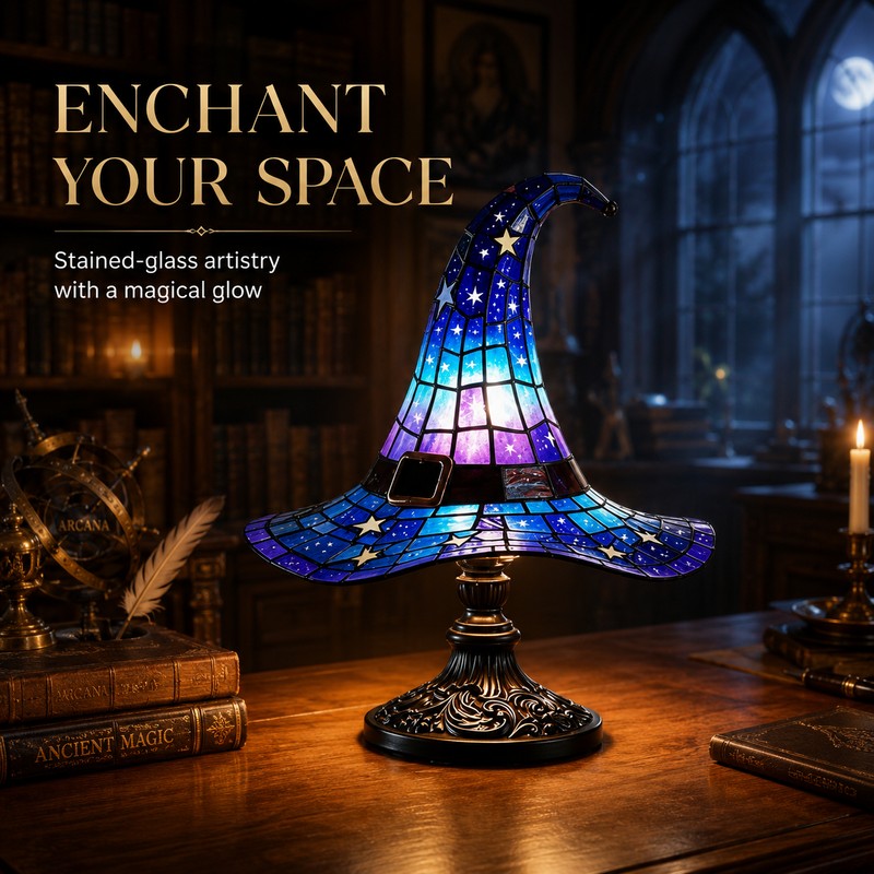 Halloween Witch Hat LED Lamp USB Powered Gothic Resin Desktop