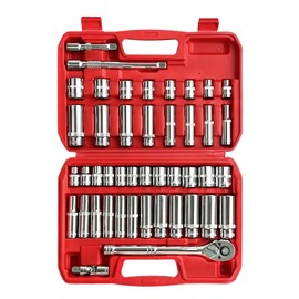 EACELIY 44pcs 3/8" Drive Impact Socket Set,Drive Master Socket Set,SAE/Metric, Deep & Shallow with 3/8" Drive Head Ratchet,Universal Joint,Extension bar (3” & 6”),6 Point,CR-V Steel，Mirror Chrome