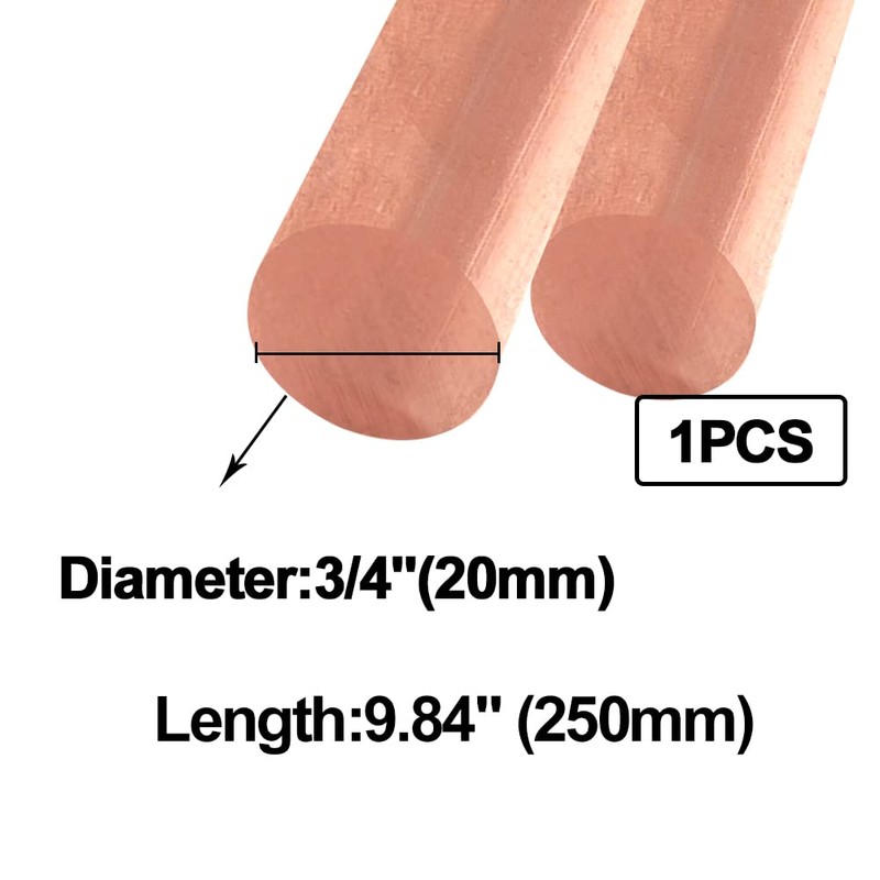 Eoiips 3/4” Pure Copper Round Rod, 3/4” Diameter, 9.84" in