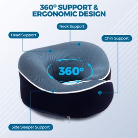 Relaxd Reisekissen für Erwachsene | Verstellbares Nackenkissen aus Memory-Schaum für Reisen | 360-Grad-Nackenunterstützung | Abnehmbarer Kissenbezug | Inklusive Augenmaske, Ohrstöpsel, Reisetasche |