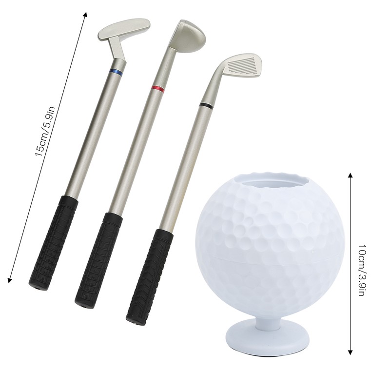 Mini Desktop Golf Ball Pen Holder with 3 Golf Cue