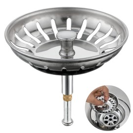 Soiftra Universal Drain Plug, 82 mm Sink Height Adjustable Drain Strainer, Strainer Basket, Sink Plug for Sink, Sink Strainer, Sink Accessories, Drain Plug with Strainer (Silver)