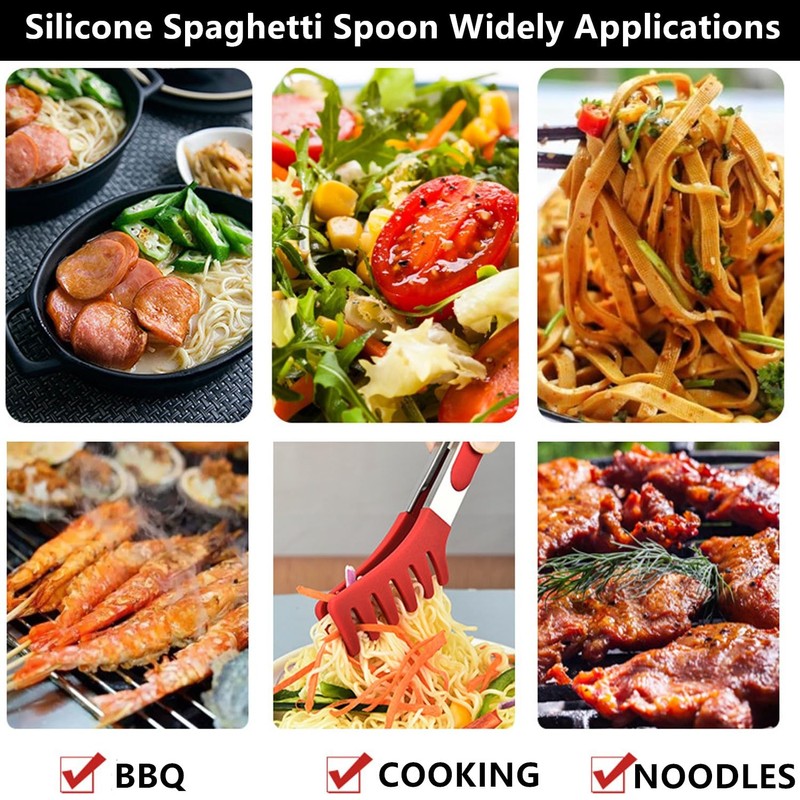 Upgraded Silicone Spaghetti Spoon & Pasta Tong,Non-stick Sturdy Pasta Fork