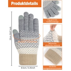 Kiiwah Winter Thermal Gloves for Men and Women with Fleece Lining, Touchscreen Warm Gloves for Work, Sports, Winter Outdoor Activities, gray