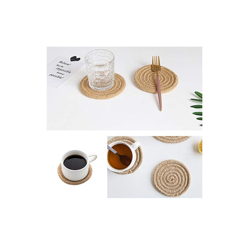 Gracelife 6pcs Cup Mat Pure Cotton Thread Weave Round Drink