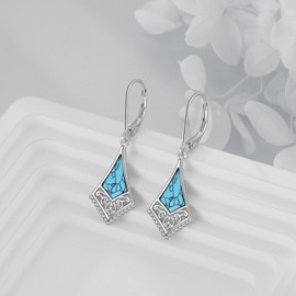 Filigree Dangle Earrings Sterling Silver Turquoise Leverback Earrings Jewellery Gifts for Ladies(Turquoise)