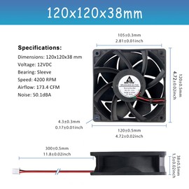 GDSTIME High Speed Cooling Fan,Dual 120mm x 38mm 12V 4500RPM DC Brushless Big Airflow Cooling Fan Computer Case Cabinet PC Exhaust Projects 2PIN