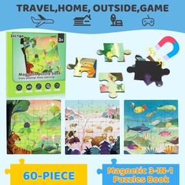 Magnetic Puzzle for Kids 3-5 Travel Puzzles for Toddlers 4-6- Educational Magnetic Puzzle for Kids Ages 4-8- Airplane Car Road Trip Activities Games Toys 3 4 5 6 Year Old Girls Birthday Gift