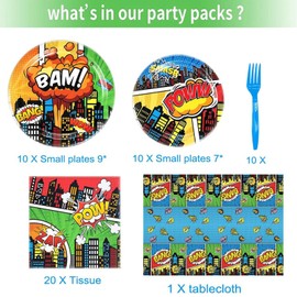Super City Heroes Party Supplies Decorations Includes Tablecloth, Plates, Napkins and Tablewares for Kids Baby Shower Hero City Themes Birthday Party Supplies