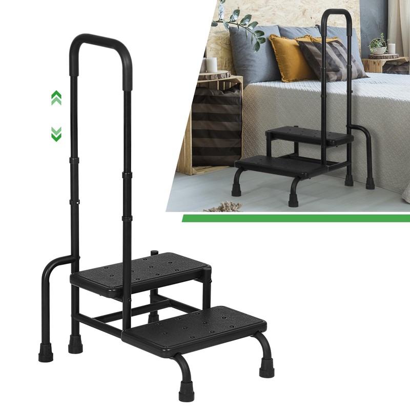 LUCKUP Step Stool with Handle, 2-Step Stools with Adjustable Handrail