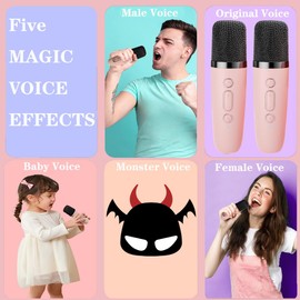 Mini Karaoke Machine for Kids Adults, Portable Bluetooth Speaker with 2 Wireless Microphones, Kids Karaoke Machine Wireless, Birthday for Boys Girls Teens Ages 3-12 (Pink)