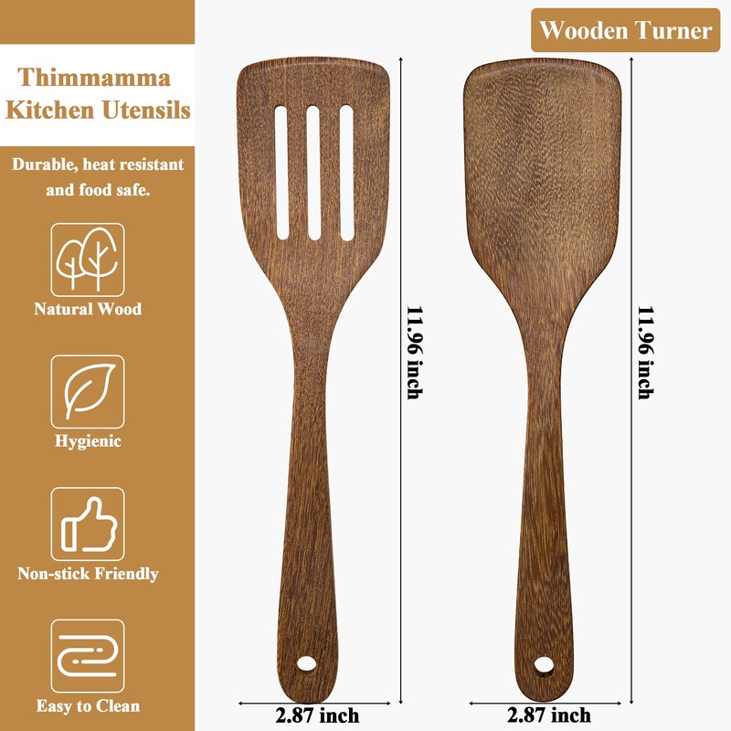 Wooden Spatula, Pack of 2 Wood Solid Turner Kitchen Wooden