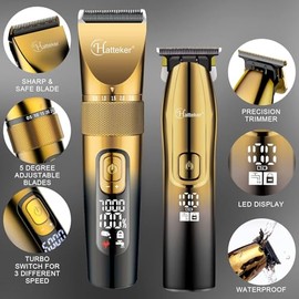 Hatteker Profi Haarschneidemaschine Set Haarschneider Pflegesets Barttrimmer Bartschneider Herren T-förmiger Trimmerkopf T-blade Trimmer Präzisionstrimmer IPX7 Wasserdicht （golden）