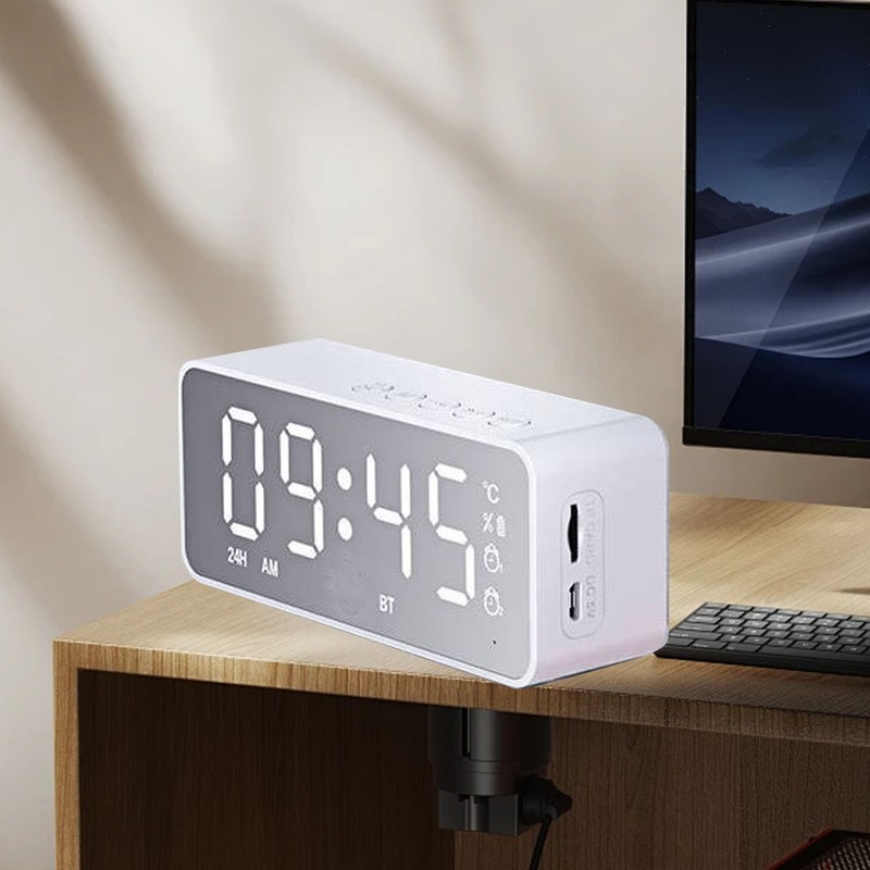 Bluetooth Speaker Alarm Clock Multifunction Electric Alarm Clocks Mirror Surface