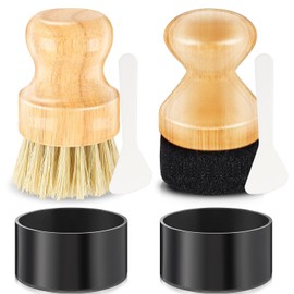 Qinyoung 2 Pcs Cutting Board Oil Applicator Set Bamboo Wax Applicator with Sisal Fiber and Sponge for Mineral Oil Board, Wooden Worktops, Butcher Blocks, Utensil Care(Classic)