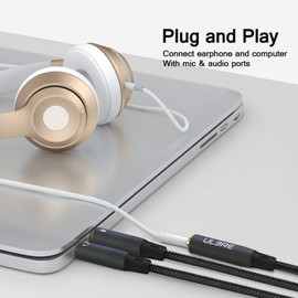 Headphone Splitter for Computer, ULBRE 3.5mm Female to Dual 3.5mm Male Headphone Mic Audio Y Splitter Cable Smartphone Headset to PC Adapter