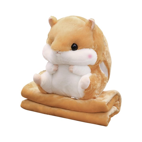 MUZIRI KINOKOO Plush Pillow Blanket Cute Hamster Plush Blanket for TV Sofa Office Nap Blanket Folding Throw Blanket Stuffed Throw Pillow Plane Blanket Soft Plush Toy Blanket-Brown
