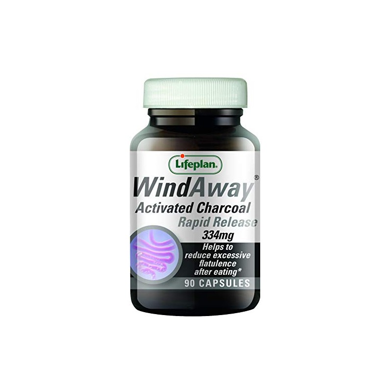Lifeplan WindAway Activated Charcoal Capsules 334mg. Rapid Release. to Reduce