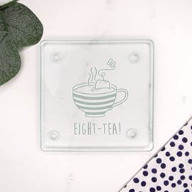 Engraved Square Glass Coaster -"EIGHT-TEA" Design - 80th Milestone Birthday Gifts for Men, Him - Eightieth Gift for Friend, Grandad, Dad, Husband - Drinks Mat