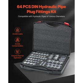 VEVOR 64 PCS DIN Hydraulic Fittings, Heavy Duty Master Industrial Hydraulic Cap and Plug, Hose Tube and Pipe Fitting Kit, Cap and Plug Kit with Precision Threading, Dash Sizes 14/16/18/22/26/30/36