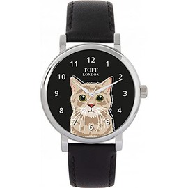 Toff London Ladies Beige Tabby Cat Head Watch