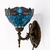 WXCFCD Tiffany Wall Sconce Lamp Blue Stained Glass Flower Style