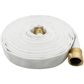 Fire Hose, White, 2 inches x 50' Lay Flat Heavy Duty Backwash/Discharge Hose, NPSH/NPT Brass Connectors (2” NPSH/NPT-50FT)