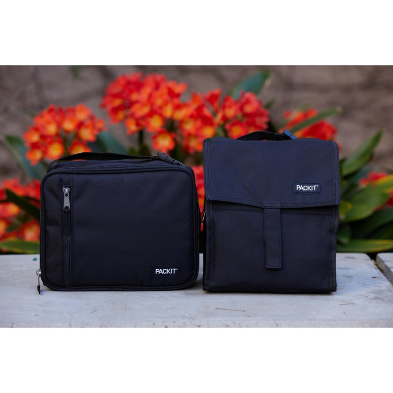 PackIt Freezable Lunch Bag, Black, Built with EcoFreeze Technology, Foldable,