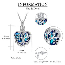 QGJNSGC Tree of Life Necklace Urn Necklace for Ashes Heart Cremation Jewelry for Women Men Crystal Ash Pendant Memorial Jewelry with Funnel Filler Jewelry Gifts, Unit size, Stainless Steel, Cubic