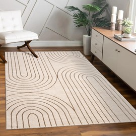 Paco Home Area Rug Boho Arch Pattern with Carved Lines in Beige Cream, Size: 3'11" x 5'3"