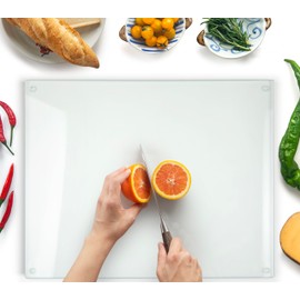 Tempered Glass Cutting Board – 16"x20" Clear Kitchen Counter Protector, Heat & Scratch Resistant, Non-Slip Feet - Large