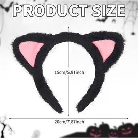 SARATA Cat Ears Headband, Plush Fuzzy Hairbands for Cosplay, Makeup, Yoga, and Photo Props for Adults and Kids (black)
