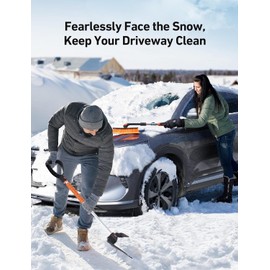 AstroAI 2" 1 Ice Scraper & Snow Shovel Kit, 47.2" Ice Scrapers for Car Windshield and 360° Pivoting Snow Brush, Extendable Snow Shovel with Foam Grip for Car, Trucks, SUVs, Vehicles（Orange）