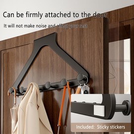 YESENT Black Door Hook Metal Material Integrated Triangle 6 Hooks for Hanging Clothes, Hats, Hangers, Wallets, Towels, Keys on The Door