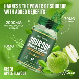 SuppleHub Soursop Gummies 2000mg – with Vitamin C & Zinc – Immune Support, Antioxidant – Gluten-Free, Vegan, Apple Flavour – 60 Gummies