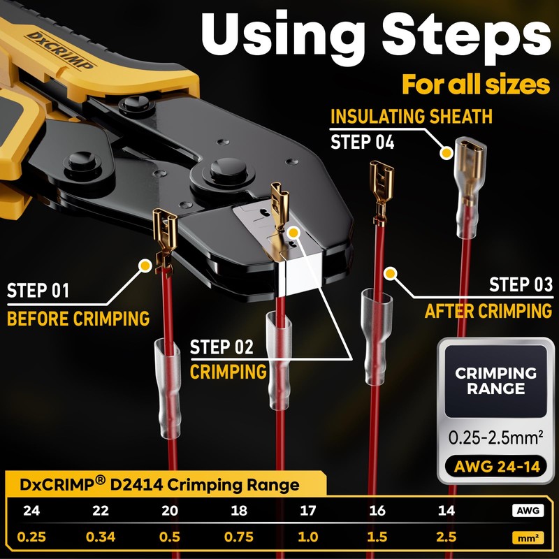 DxCRIMP Flat Connector Crimping Tool Set, Crimping Tool Cable Lugs