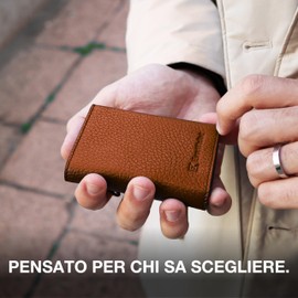 EverWallet Slim Wallet for Men and Women Made of Leather and Aluminium - Smart Wallet with Credit Card Holder, Ejection Mechanism, RFID Block - Minimalist and Thin - Made in Italy, Brown