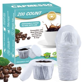 CAPMESSO Disposable Coffee Filters with Lid Kerig Paper Filter for Reusable Single Serve Pods Compatible with Keurg 2.0 & 1.0 Coffee Maker (White, 200)
