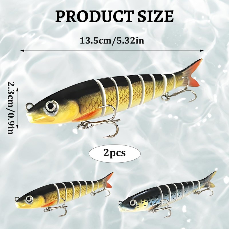 2Pcs Pike Lures, Pike Lures for Catfish, Fishing Tackle with